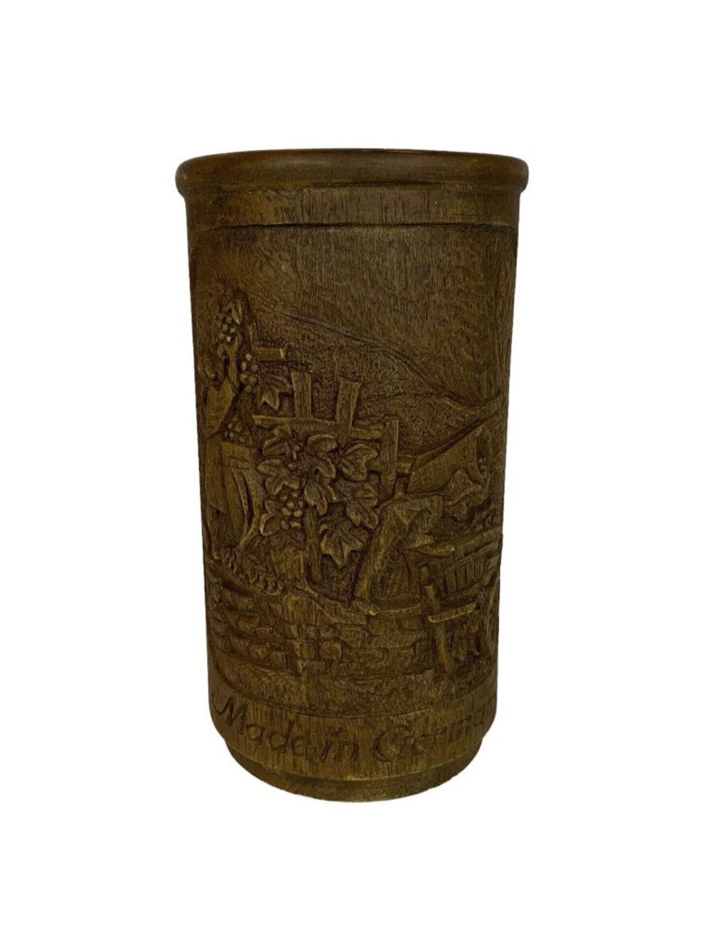 Hand Carved Wood Wine Chiller Holder Vineyard & Pub Scenes Black Forest Germany